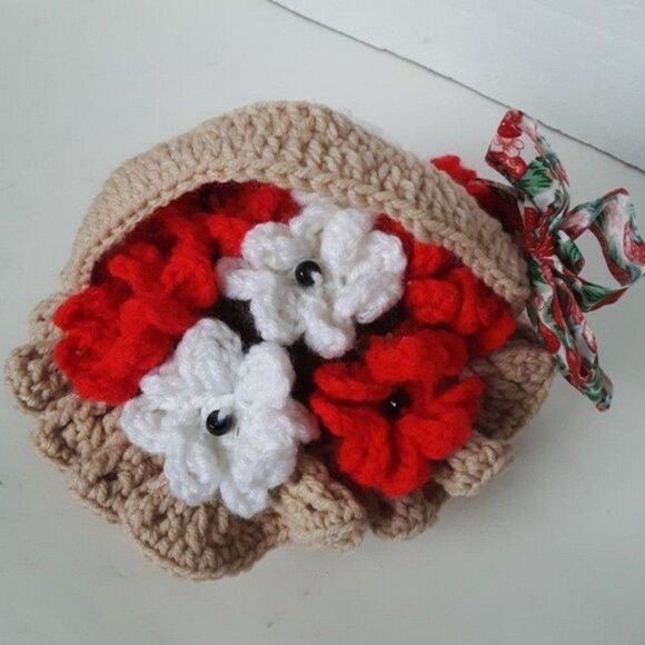 Flower in Basket Crochet Stitches Vintage Decor - Picture 12 of 12